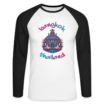Bangkok Thaïlande Backpacker Voyage - T-shirt baseball manches longues Homme - blanc/noir - Devant - Nik (191cm)