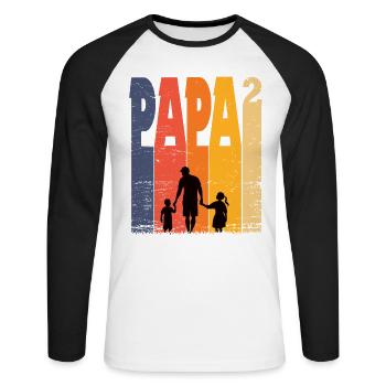 papa père père mari père de famille avec 2 enfants papa - T-shirt baseball manches longues Homme - blanc/noir - Devant - Nik (191cm)