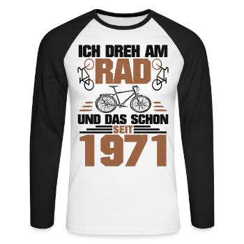 1971 Geboren Und Dreht Am Rad - Unisex Baseballshirt langarm - Weiß/Schwarz - Vorne - Nik (191cm)