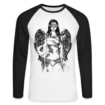 Tattoo Girl - T-shirt baseball manches longues Homme - blanc/noir - Devant - Nik (191cm)