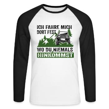 Geländewagen Offroad Jeep 4x4 Reisefahrzeug - Unisex Baseballshirt langarm - Weiß/Schwarz - Vorne - Nik (191cm)