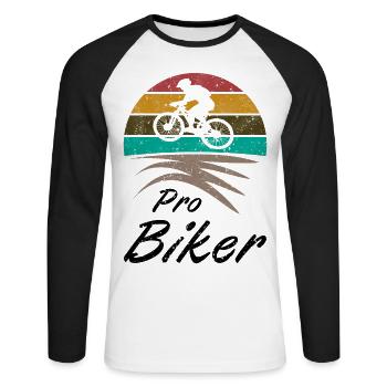 Profi Montainbiker Retro Fahrrad Geschenk - T-shirt baseball manches longues Homme - blanc/noir - Devant - Nik (191cm)