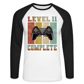 Level 11 complete anniversaire 11 ans gamer gamer - T-shirt baseball manches longues Homme - blanc/noir - Devant - Nik (191cm)