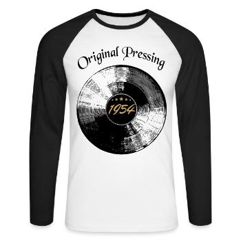 Disque 1954 Original 1954 Naissance Anniversaire - T-shirt baseball manches longues Homme - blanc/noir - Devant - Nik (191cm)