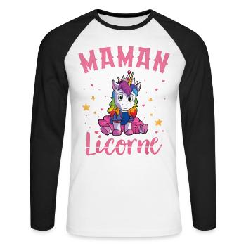 Maman Licorne Femme Cadeau - T-shirt baseball manches longues Homme - blanc/noir - Devant - Nik (191cm)