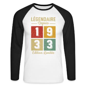 Légendaire Depuis 1933 - T-shirt baseball manches longues Homme - blanc/noir - Devant - Nik (191cm)
