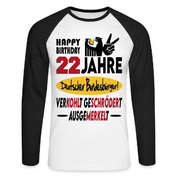 Geburtstag CDU SPD FDP Grün Politik Alter Jahre 22 - Unisex Baseballshirt langarm - Weiß/Schwarz - Vorne - Nik (191cm)
