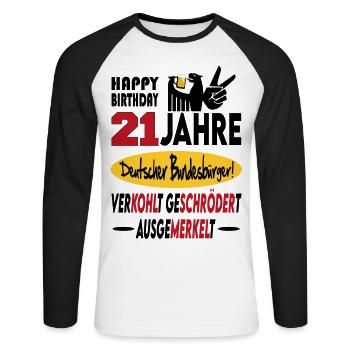 Geburtstag CDU SPD FDP Grün Politik Alter Jahre 21 - Unisex Baseballshirt langarm - Weiß/Schwarz - Vorne - Nik (191cm)