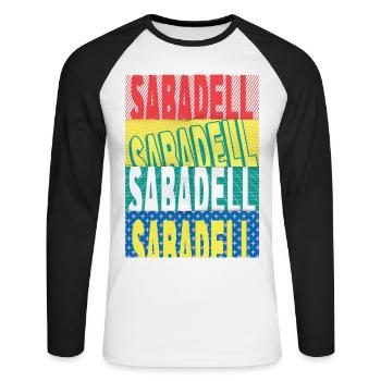 Sabadell Espagne City Font Skyline Accueil - T-shirt baseball manches longues Homme - blanc/noir - Devant - Nik (191cm)