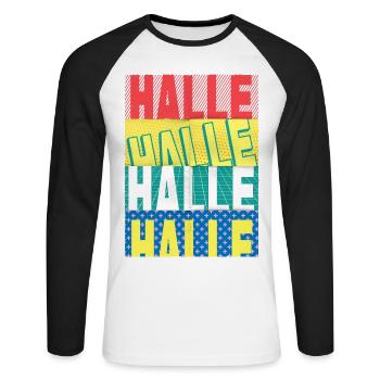 Halle Germany City Font Skyline Home - Unisex Long Sleeve Baseball T-Shirt - white/black - Front - Nik (191cm)