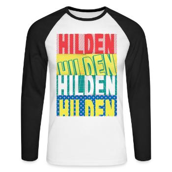 Hilden Germany City Font Skyline - Unisex Long Sleeve Baseball T-Shirt - white/black - Front - Nik (191cm)