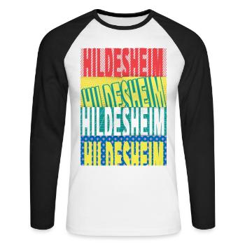 Hildesheim Allemagne City Font Skyline - T-shirt baseball manches longues Homme - blanc/noir - Devant - Nik (191cm)