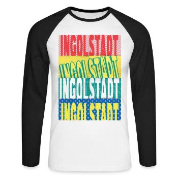 Ingolstadt Deutschland Stadt Schrift Skyline - Unisex Baseballshirt langarm - Weiß/Schwarz - Vorne - Nik (191cm)