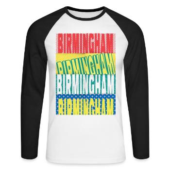 Birmingham Angleterre UK City Font Skyline Accueil - T-shirt baseball manches longues Homme - blanc/noir - Devant - Nik (191cm)