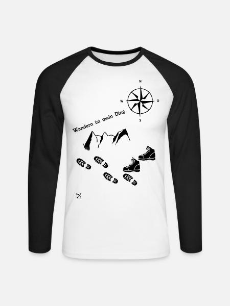 Wandern - Unisex Baseballshirt langarm - Weiß/Schwarz