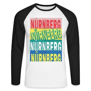 Nürneberg Allemagne City Font Skyline - T-shirt baseball manches longues Homme - blanc/noir - Devant - Nik (191cm)