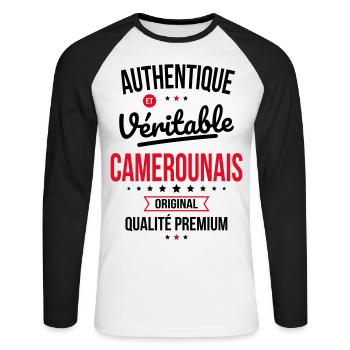 Authentique et véritable Camerounais - Original - T-shirt baseball manches longues Homme - blanc/noir - Devant - Nik (191cm)