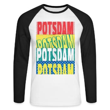 Potsdam Germany City Font Skyline - Unisex Long Sleeve Baseball T-Shirt - white/black - Front - Nik (191cm)