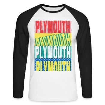Plymouth England UK Stadt Schrift Skyline Heimat - Unisex Baseballshirt langarm - Weiß/Schwarz - Vorne - Nik (191cm)