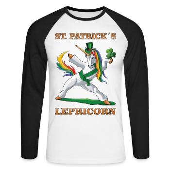 St Patrick´s Day Unicorn Leprechaun Lepricorn - Unisex Baseballshirt langarm - Weiß/Schwarz - Vorne - Nik (191cm)