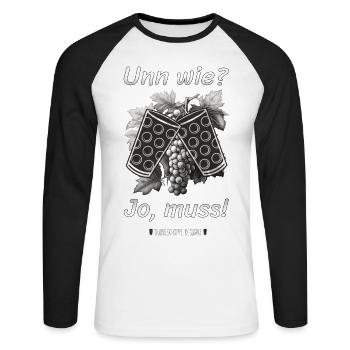 Schorle Riesling Pfalz Mundart Woi Dubbeglas Motiv - Unisex Baseballshirt langarm - Weiß/Schwarz - Vorne - Nik (191cm)