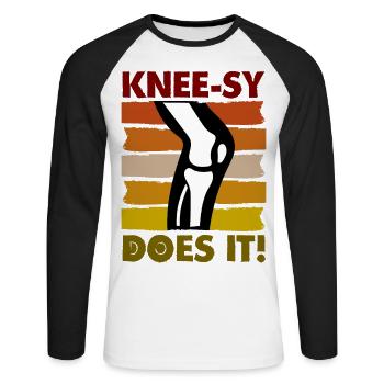 Knee-sy does it! - Unisex Baseballshirt langarm - Weiß/Schwarz - Vorne - Nik (191cm)