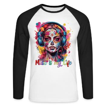 Music is my Life - Unisex Long Sleeve Baseball T-Shirt - white/black - Front - Nik (191cm)