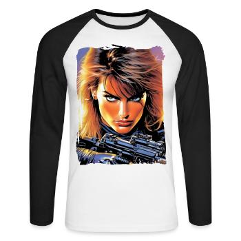 80s Action Heroine - Unisex Long Sleeve Baseball T-Shirt - white/black - Front - Nik (191cm)