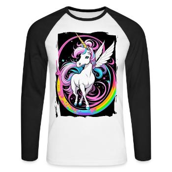 Unicorn on rainbow - Unisex Long Sleeve Baseball T-Shirt - white/black - Front - Nik (191cm)