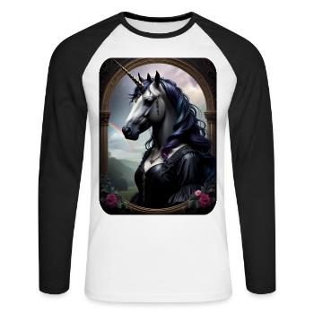 Einhorn mit menschlichem Körper - Unisex Baseballshirt langarm - Weiß/Schwarz - Vorne - Nik (191cm)