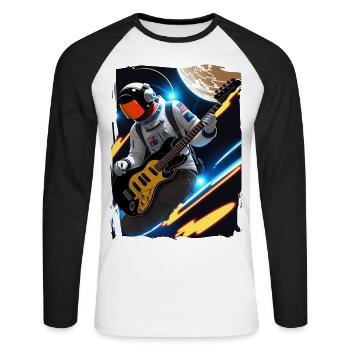 Astronaut spielt im All Gitarre - Unisex Baseballshirt langarm - Weiß/Schwarz - Vorne - Nik (191cm)