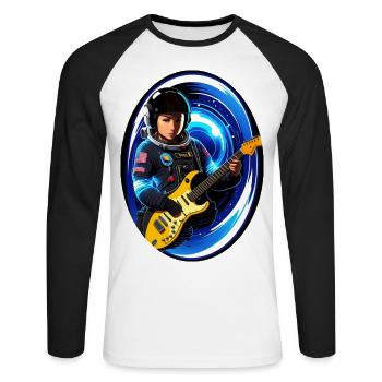 Asiatische Astronautin spielt im All Gitarre - Unisex Baseballshirt langarm - Weiß/Schwarz - Vorne - Nik (191cm)