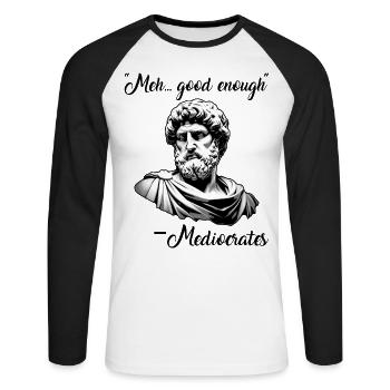 Greek philosophy meh good enough mediocrates - Unisex Long Sleeve Baseball T-Shirt - white/black - Front - Nik (191cm)