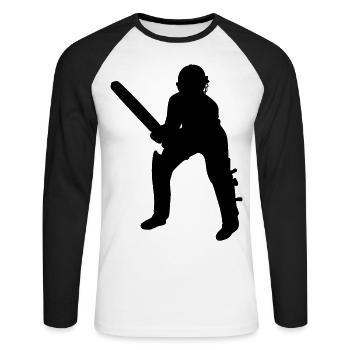 Cricket Batsman Batter - Unisex Long Sleeve Baseball T-Shirt - white/black - Front - Nik (191cm)