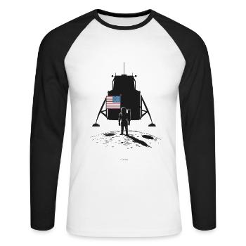 Moon Landing Astronaut and Flag - Unisex Long Sleeve Baseball T-Shirt - white/black - Front - Nik (191cm)