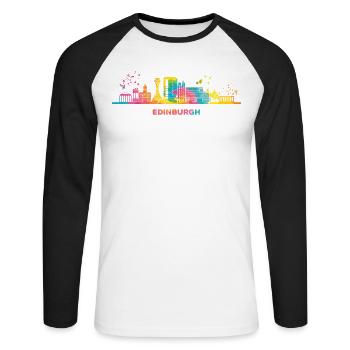 Edinburgher Skyline Stadtbild Edinburgh - Unisex Baseballshirt langarm - Weiß/Schwarz - Vorne - Nik (191cm)