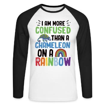 I'm more confused than a chameleon - Unisex Long Sleeve Baseball T-Shirt - white/black - Front - Nik (191cm)