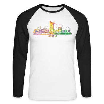 Leipzig Horizon Paysage urbain coloré Leipzig - T-shirt baseball manches longues Homme - blanc/noir - Devant - Nik (191cm)