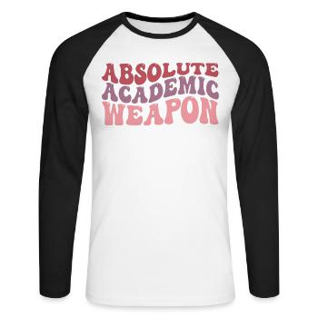 Studenten Absolute Academic Weapon - Unisex Baseballshirt langarm - Weiß/Schwarz - Vorne - Nik (191cm)