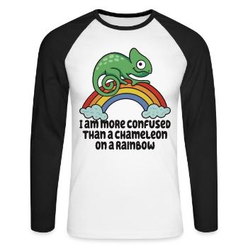 I'm more confused than a chameleon - Unisex Long Sleeve Baseball T-Shirt - white/black - Front - Nik (191cm)