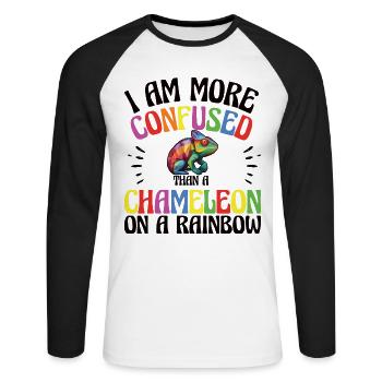 I'm more confused than a chameleon - Unisex Long Sleeve Baseball T-Shirt - white/black - Front - Nik (191cm)