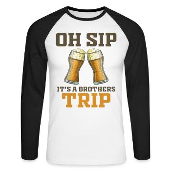 Geschwister Oh Sip Its A Brothers Trip - Unisex Long Sleeve Baseball T-Shirt - white/black - Front - Nik (191cm)