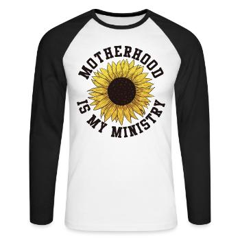 La maternité est mon ministère - T-shirt baseball manches longues Homme - blanc/noir - Devant - Nik (191cm)