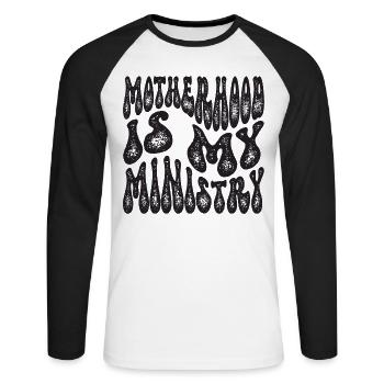 La maternité est mon ministère - T-shirt baseball manches longues Homme - blanc/noir - Devant - Nik (191cm)