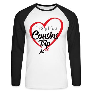 Cousin Weekend Oh Sip Its A Cousin Trip - Unisex Long Sleeve Baseball T-Shirt - white/black - Front - Nik (191cm)