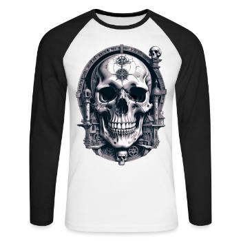 Skull - Unisex Baseballshirt langarm - Weiß/Schwarz - Vorne - Nik (191cm)