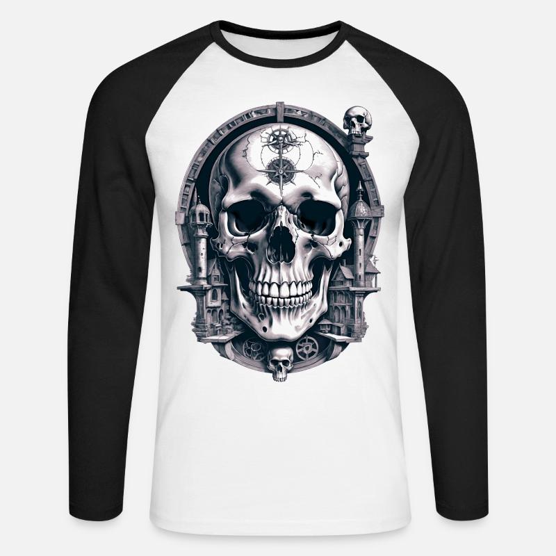 Skull - Unisex Baseballshirt langarm - Weiß/Schwarz