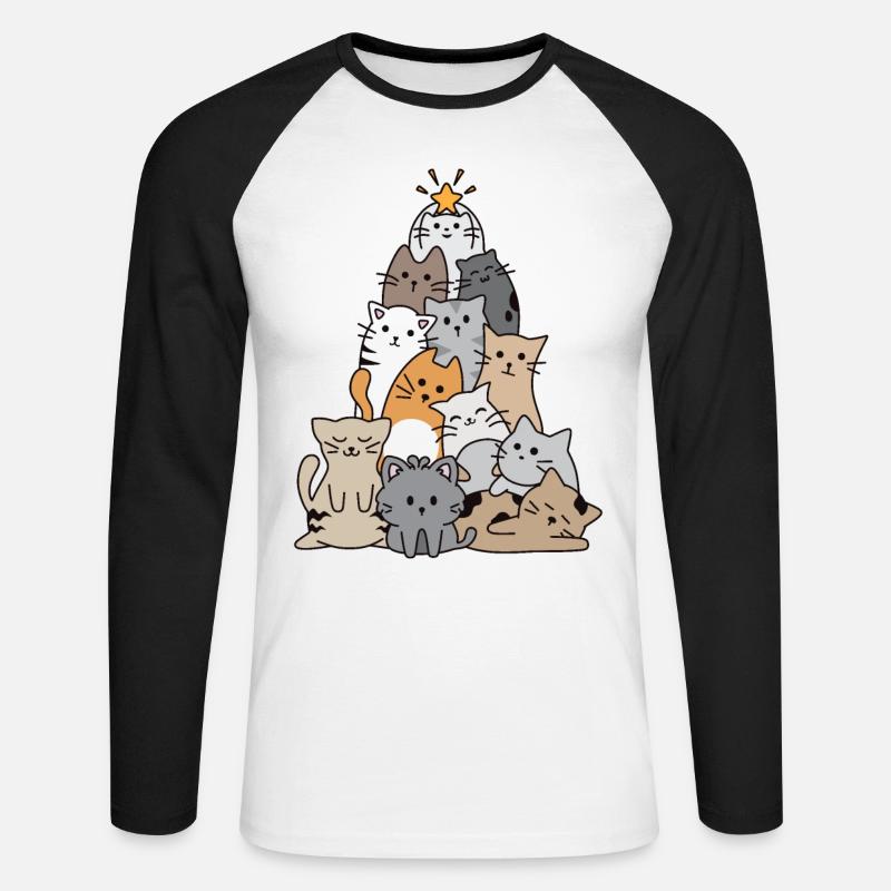 Katze Weihnachtsbaum - Unisex Baseballshirt langarm - Weiß/Schwarz