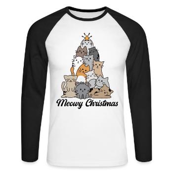 Miauige Weihnachten - Unisex Baseballshirt langarm - Weiß/Schwarz - Vorne - Nik (191cm)