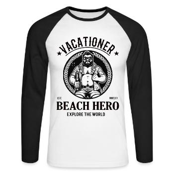 Ulauber and Strand Hero - explore the world - Unisex Long Sleeve Baseball T-Shirt - white/black - Front - Nik (191cm)